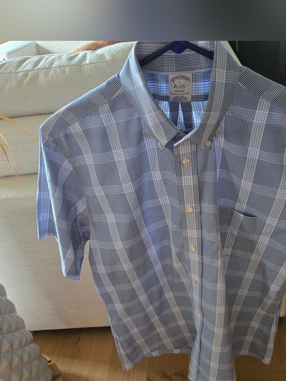 Brooks Brothers Regent Fit Short Sleeve Shirt L Summer Plaid Preppy Hamptons EUC